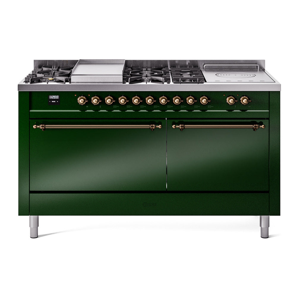ILVE Nostalgie II 60" Dual Fuel Range with 7 Sealed Burners + Griddle + French Top Solid Door UP60FSQNMP