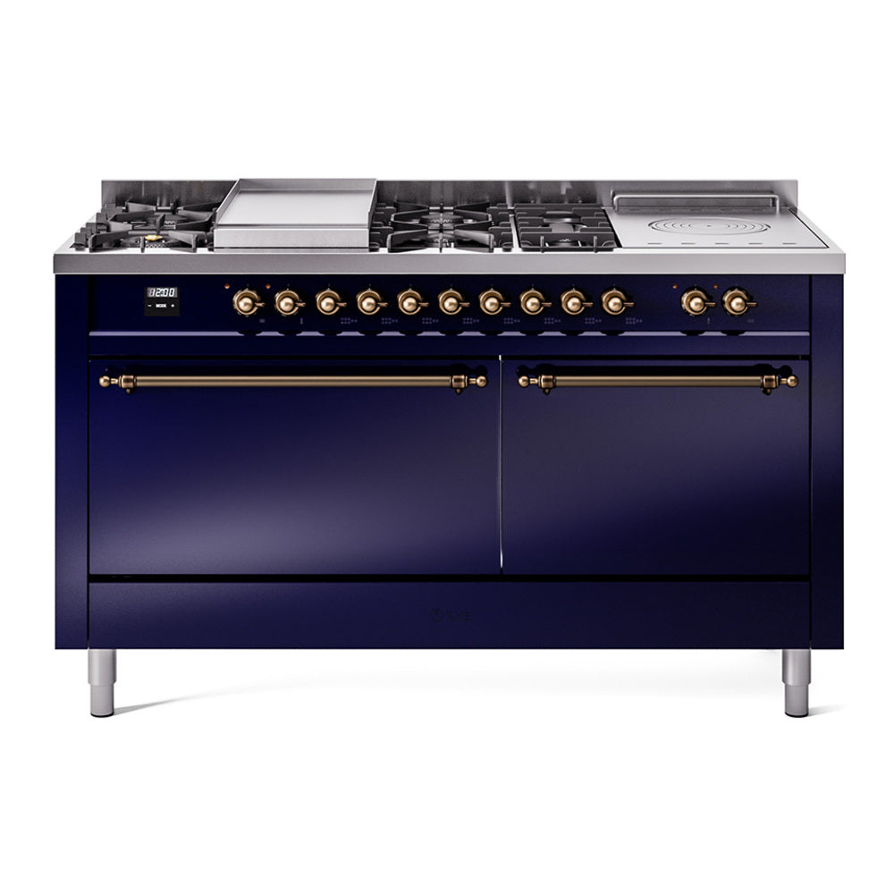 ILVE Nostalgie II 60" Dual Fuel Range with 7 Sealed Burners + Griddle + French Top Solid Door UP60FSQNMP
