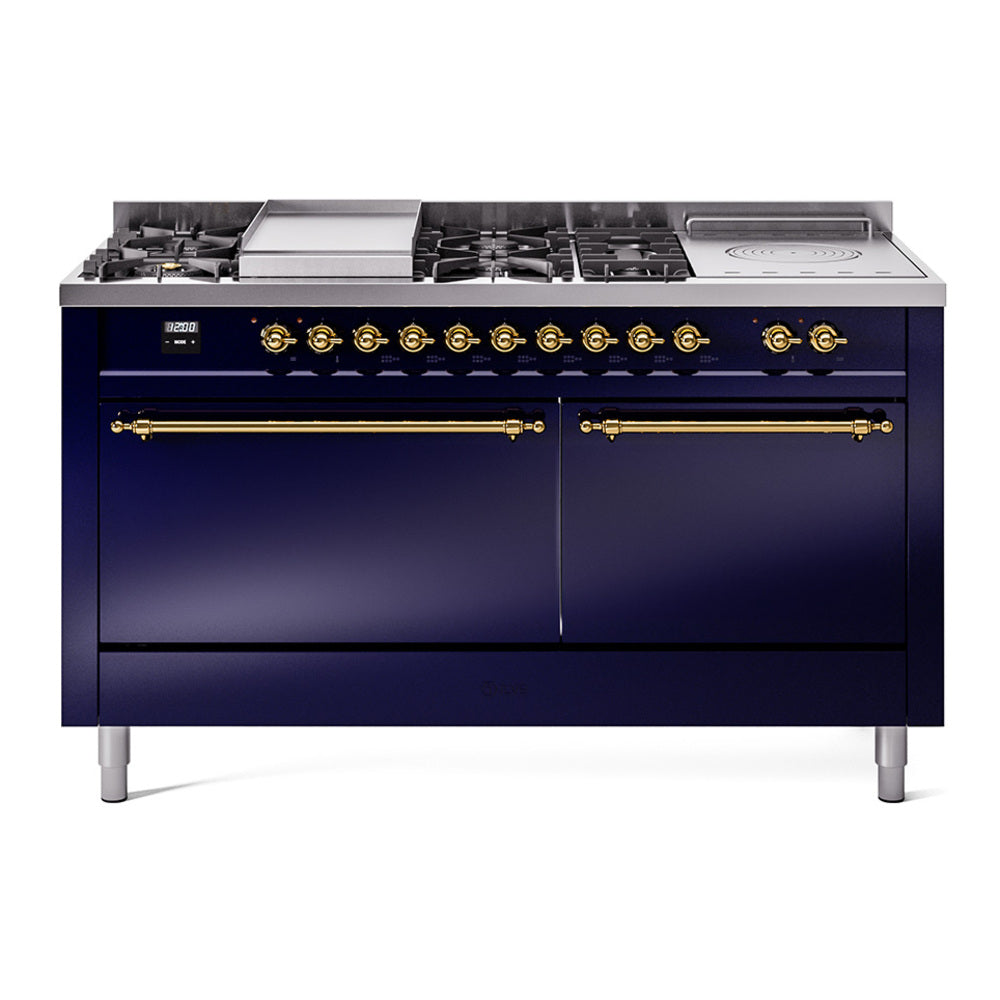 ILVE Nostalgie II 60" Dual Fuel Range with 7 Sealed Burners + Griddle + French Top Solid Door UP60FSQNMP