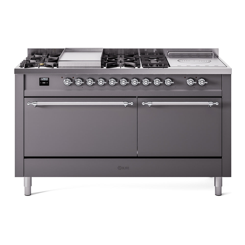 ILVE Nostalgie II 60" Dual Fuel Range with 7 Sealed Burners + Griddle + French Top Solid Door UP60FSQNMP