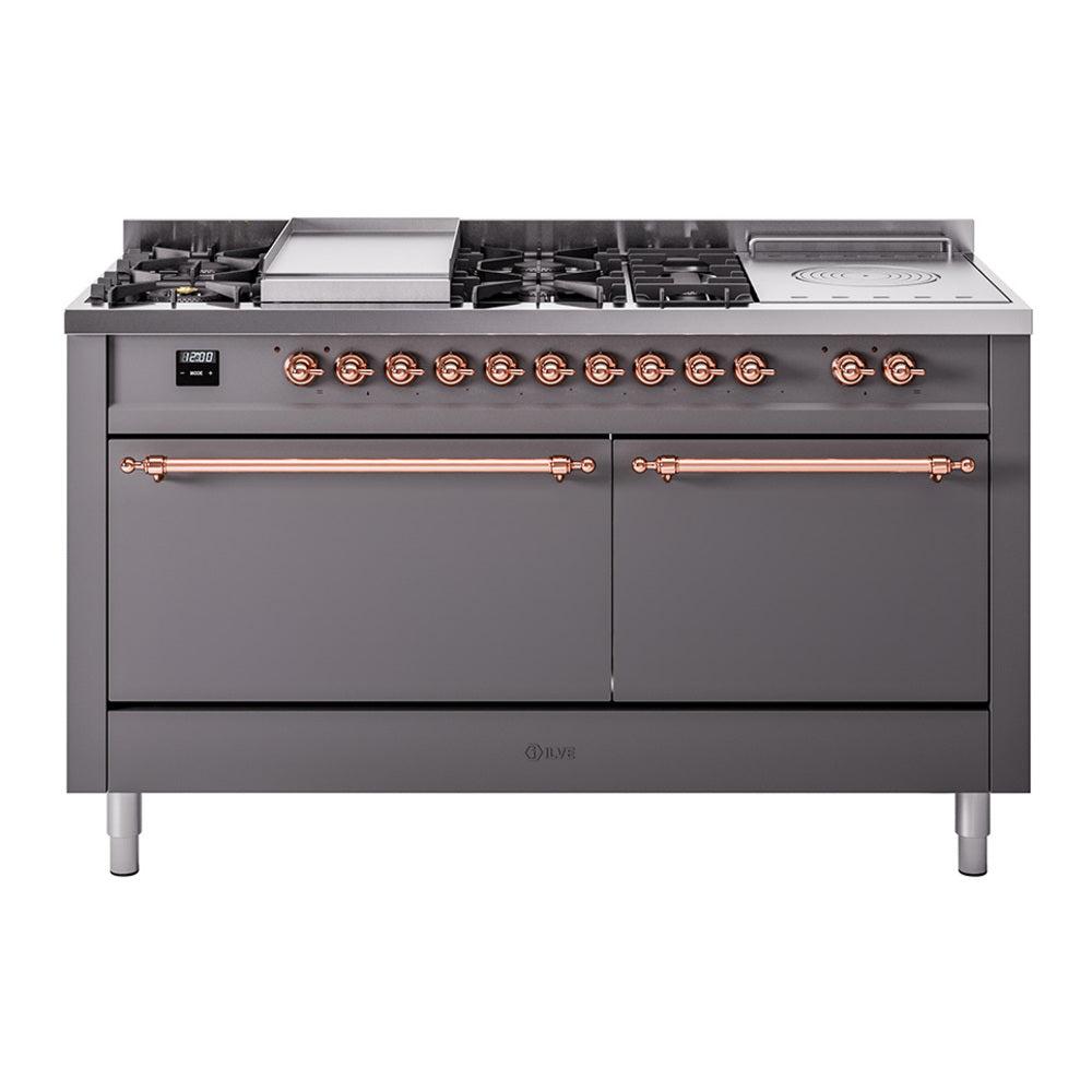 ILVE Nostalgie II 60" Dual Fuel Range with 7 Sealed Burners + Griddle + French Top Solid Door UP60FSQNMP