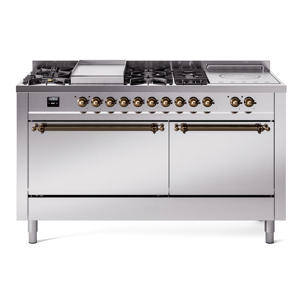 ILVE Nostalgie II 60" Dual Fuel Range with 7 Sealed Burners + Griddle + French Top Solid Door UP60FSQNMP