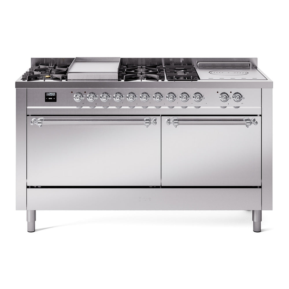 ILVE Nostalgie II 60" Dual Fuel Range with 7 Sealed Burners + Griddle + French Top Solid Door UP60FSQNMP