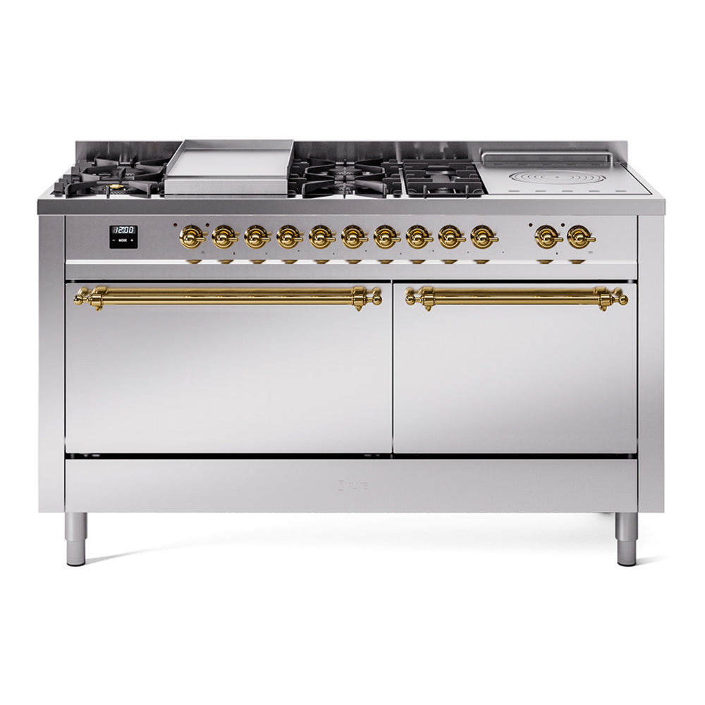 ILVE Nostalgie II 60" Dual Fuel Range with 7 Sealed Burners + Griddle + French Top Solid Door UP60FSQNMP