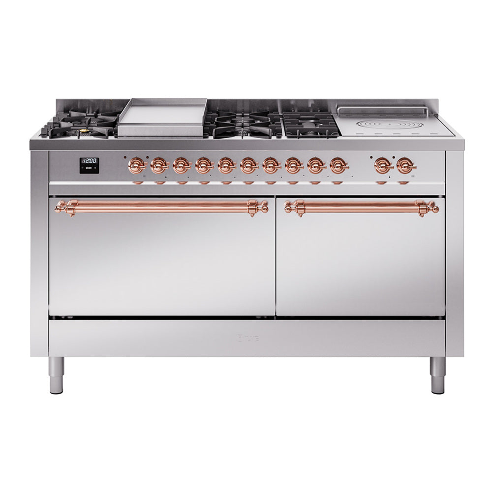 ILVE Nostalgie II 60" Dual Fuel Range with 7 Sealed Burners + Griddle + French Top Solid Door UP60FSQNMP