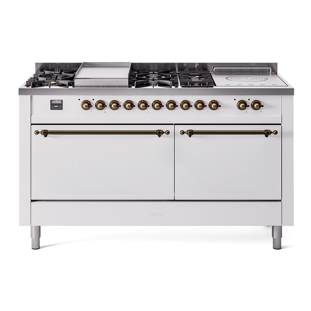 ILVE Nostalgie II 60" Dual Fuel Range with 7 Sealed Burners + Griddle + French Top Solid Door UP60FSQNMP