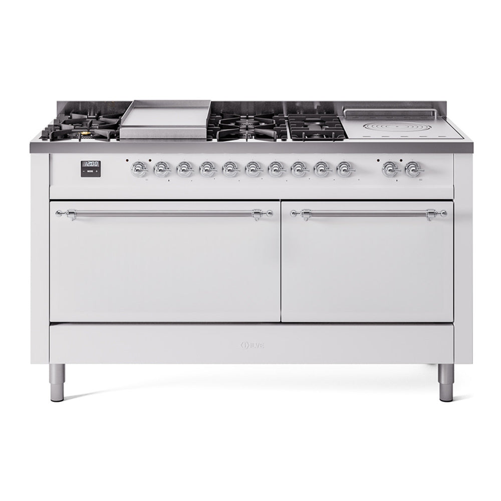 ILVE Nostalgie II 60" Dual Fuel Range with 7 Sealed Burners + Griddle + French Top Solid Door UP60FSQNMP