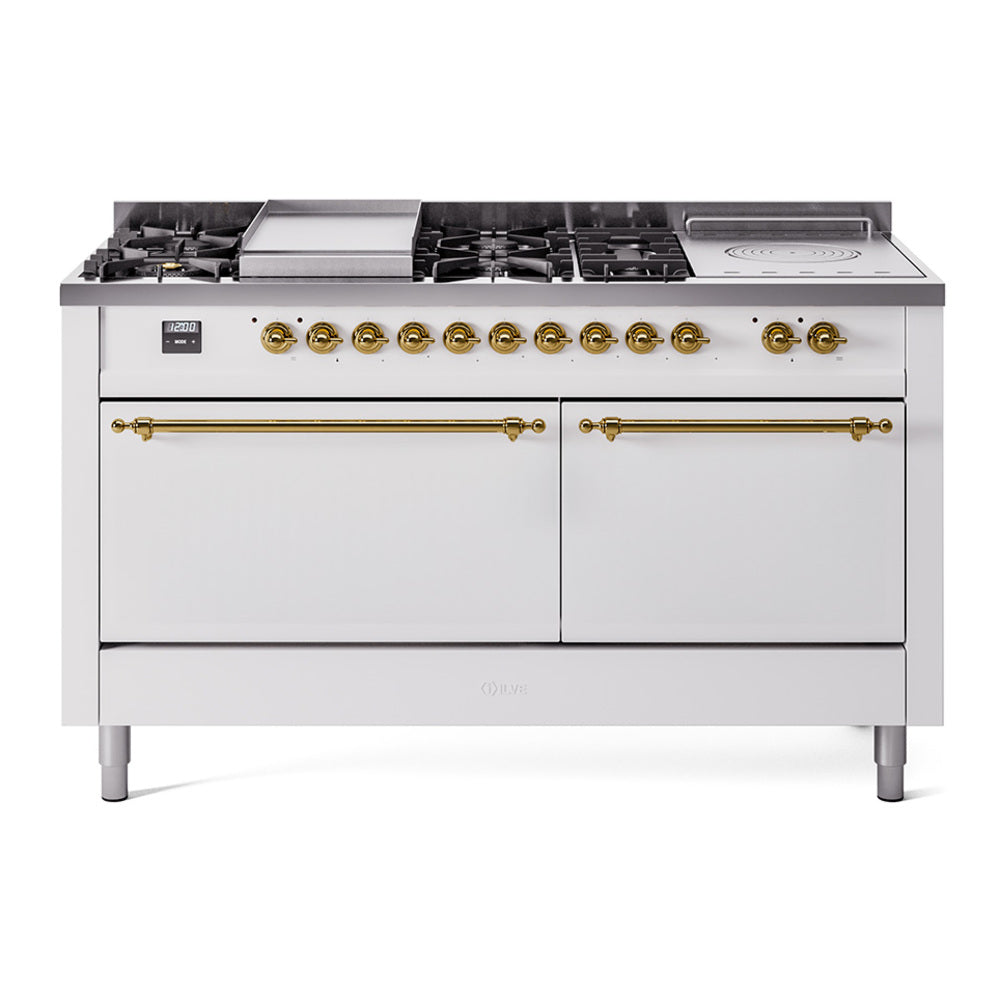 ILVE Nostalgie II 60" Dual Fuel Range with 7 Sealed Burners + Griddle + French Top Solid Door UP60FSQNMP