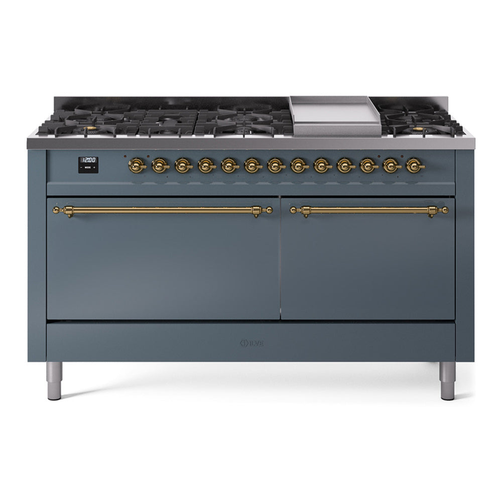 ILVE Nostalgie II 60" Dual Fuel Range with 9 Sealed Burners + Griddle Solid Door UP60FQNMP