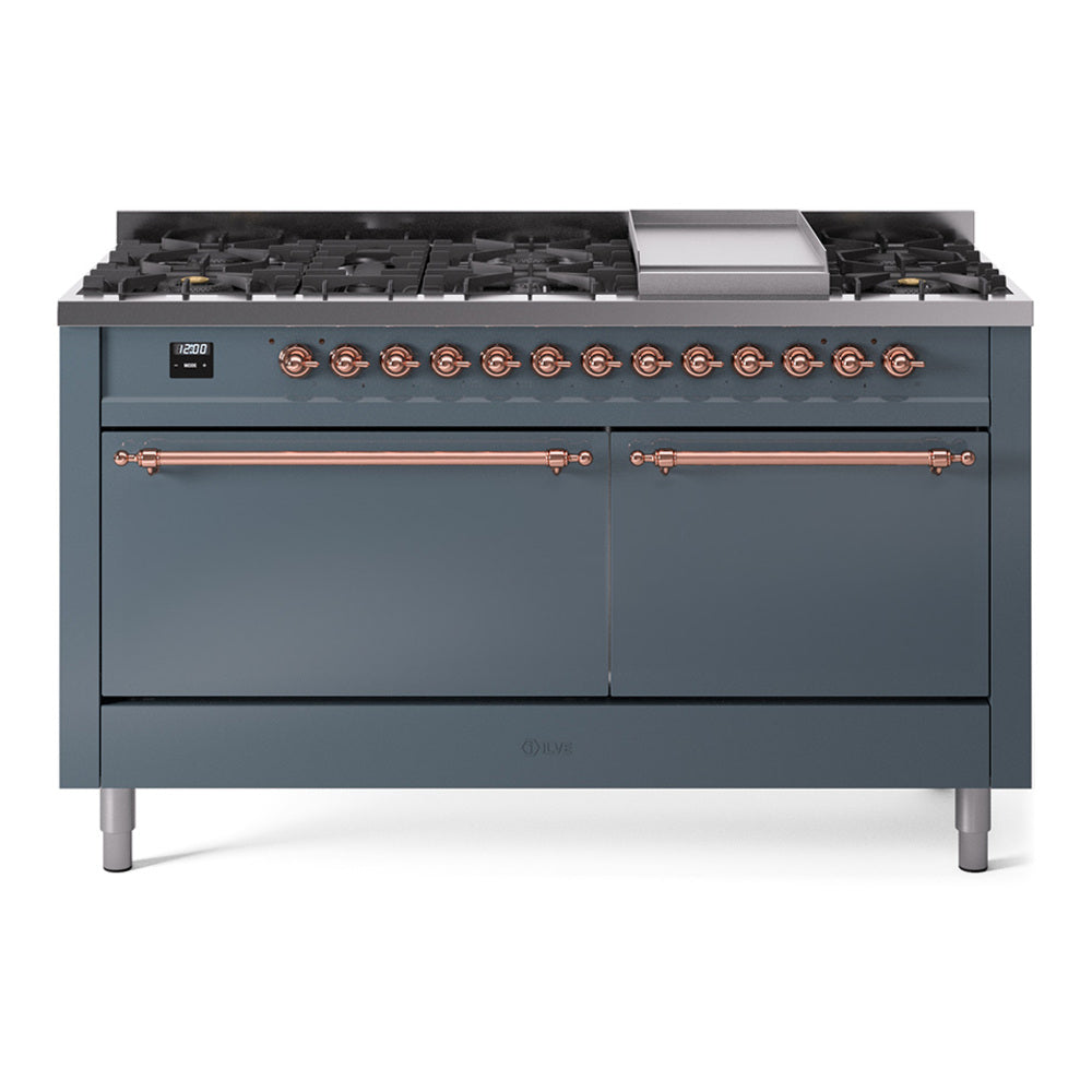 ILVE Nostalgie II 60" Dual Fuel Range with 9 Sealed Burners + Griddle Solid Door UP60FQNMP
