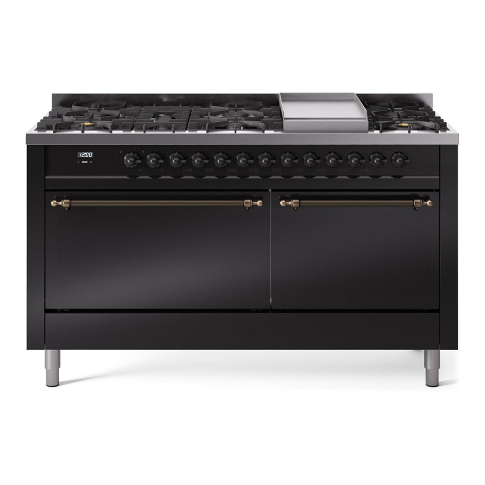 ILVE Nostalgie II 60" Dual Fuel Range with 9 Sealed Burners + Griddle Solid Door UP60FQNMP