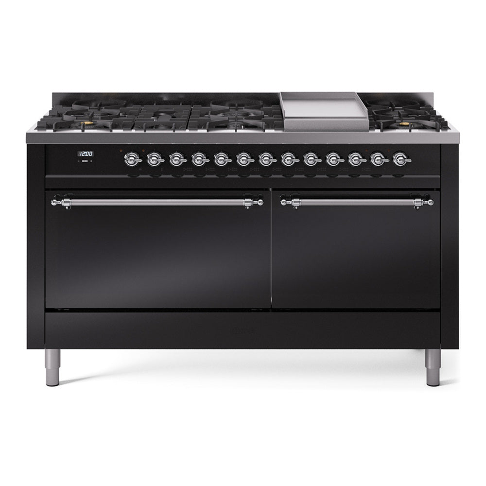 ILVE Nostalgie II 60" Dual Fuel Range with 9 Sealed Burners + Griddle Solid Door UP60FQNMP