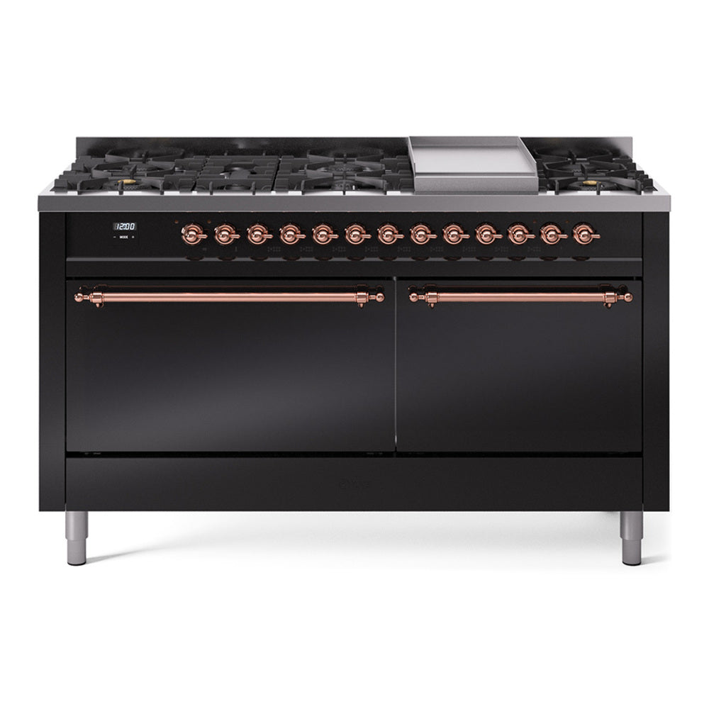 ILVE Nostalgie II 60" Dual Fuel Range with 9 Sealed Burners + Griddle Solid Door UP60FQNMP