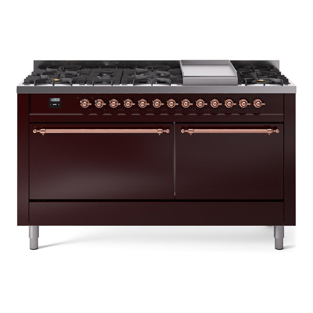 ILVE Nostalgie II 60" Dual Fuel Range with 9 Sealed Burners + Griddle Solid Door UP60FQNMP