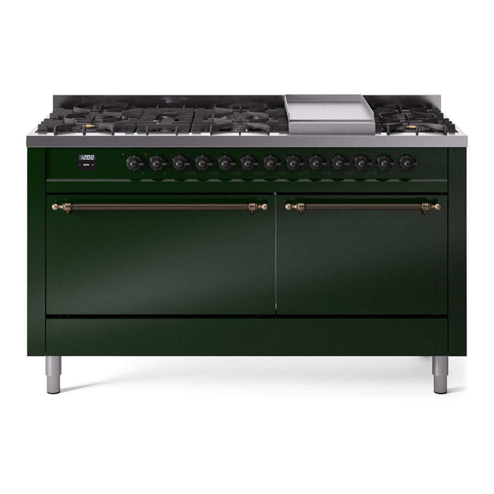 ILVE Nostalgie II 60" Dual Fuel Range with 9 Sealed Burners + Griddle Solid Door UP60FQNMP