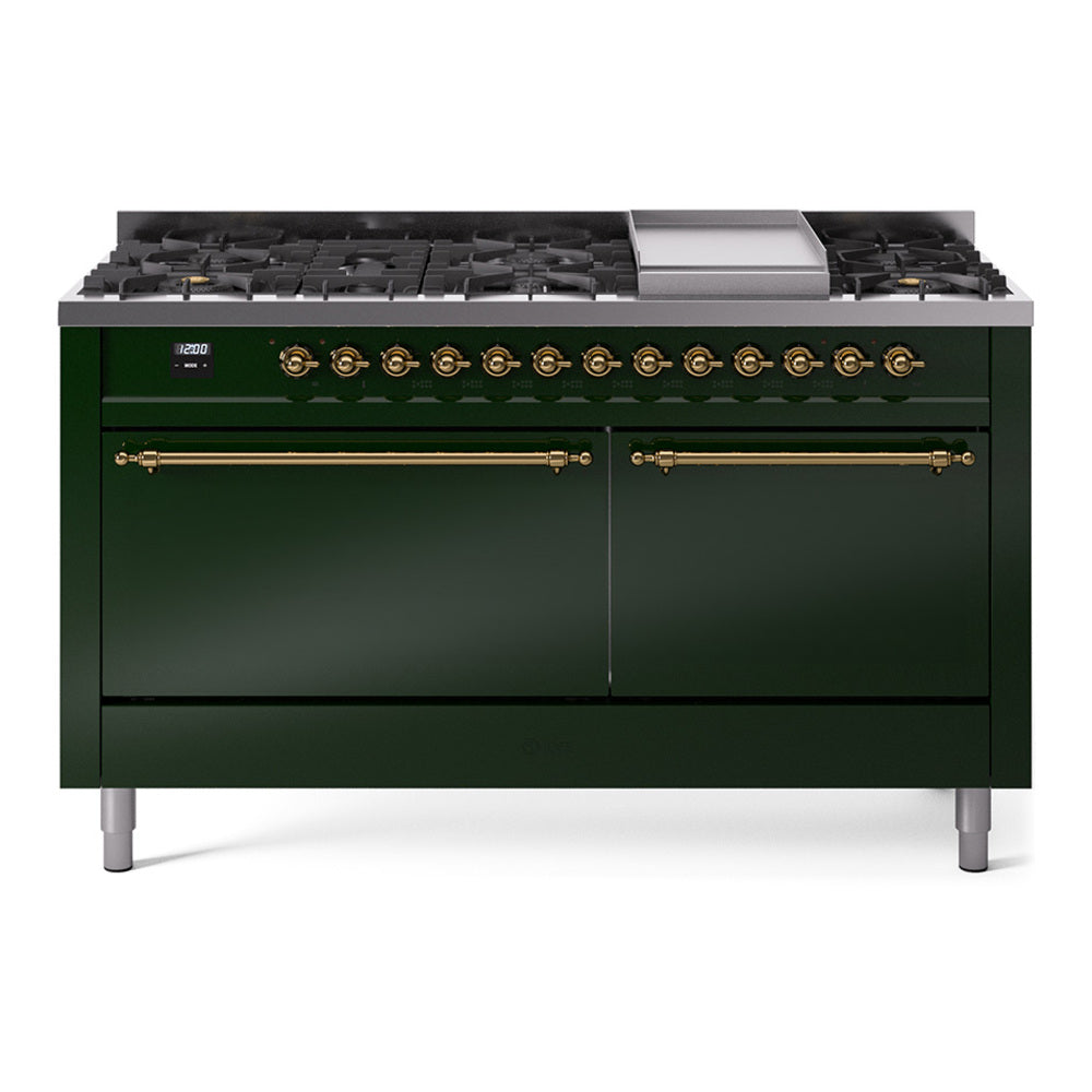 ILVE Nostalgie II 60" Dual Fuel Range with 9 Sealed Burners + Griddle Solid Door UP60FQNMP