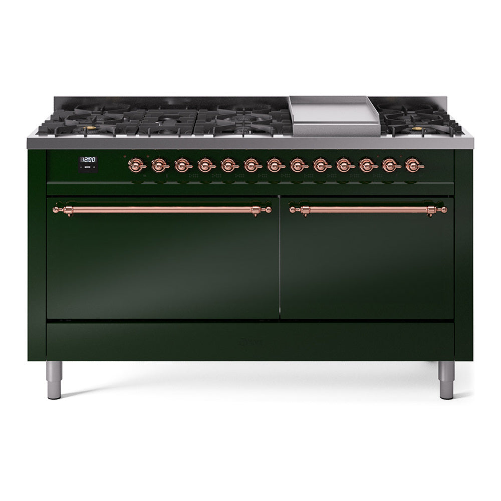 ILVE Nostalgie II 60" Dual Fuel Range with 9 Sealed Burners + Griddle Solid Door UP60FQNMP
