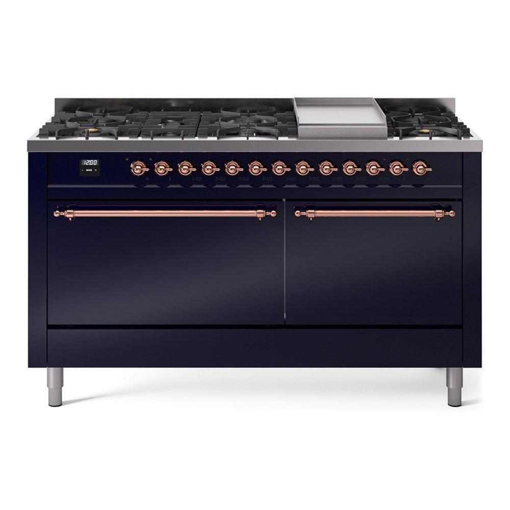 ILVE Nostalgie II 60" Dual Fuel Range with 9 Sealed Burners + Griddle Solid Door UP60FQNMP