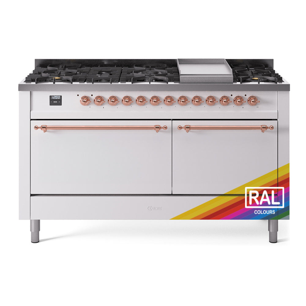 ILVE Nostalgie II 60" Dual Fuel Range with 9 Sealed Burners + Griddle Solid Door UP60FQNMP