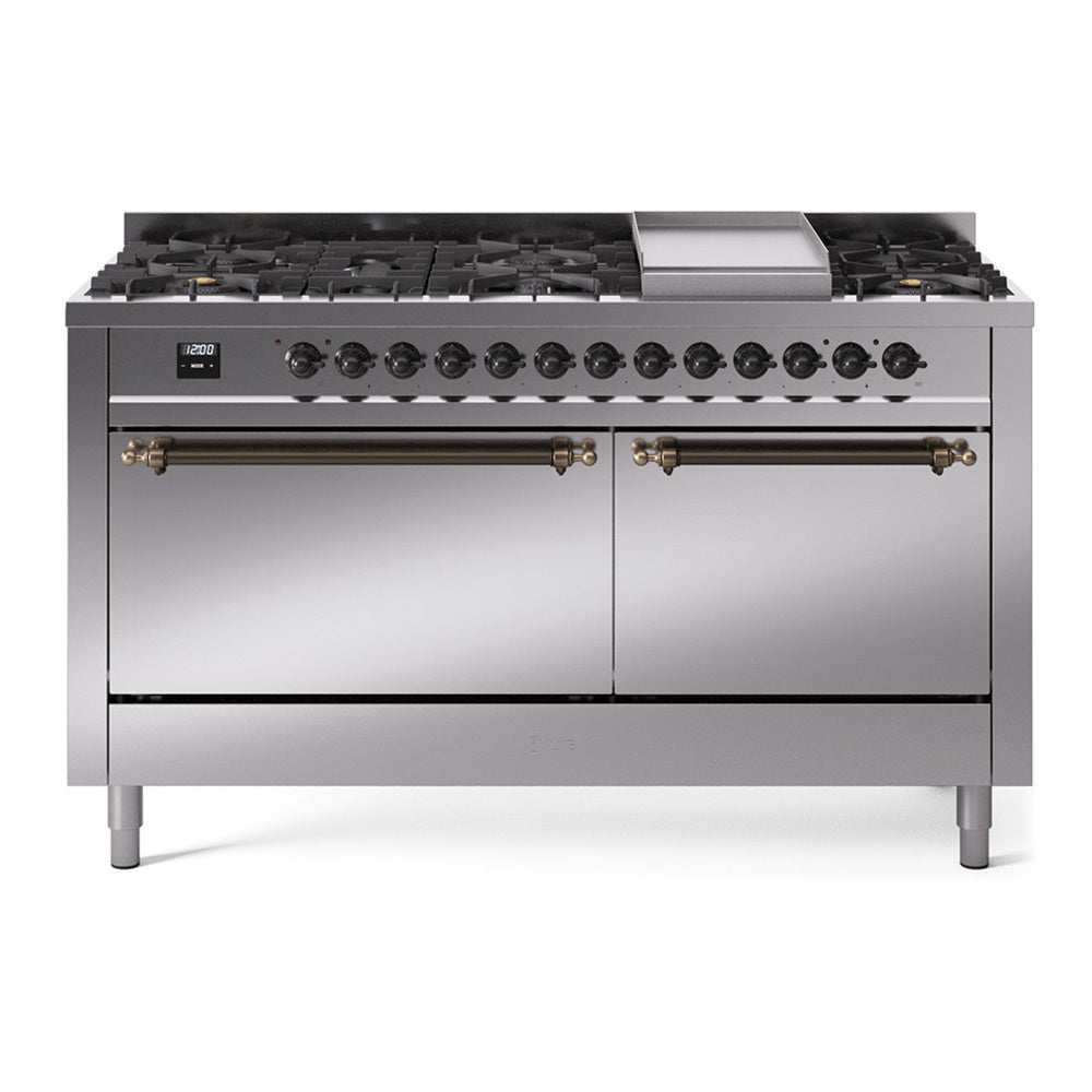 ILVE Nostalgie II 60" Dual Fuel Range with 9 Sealed Burners + Griddle Solid Door UP60FQNMP