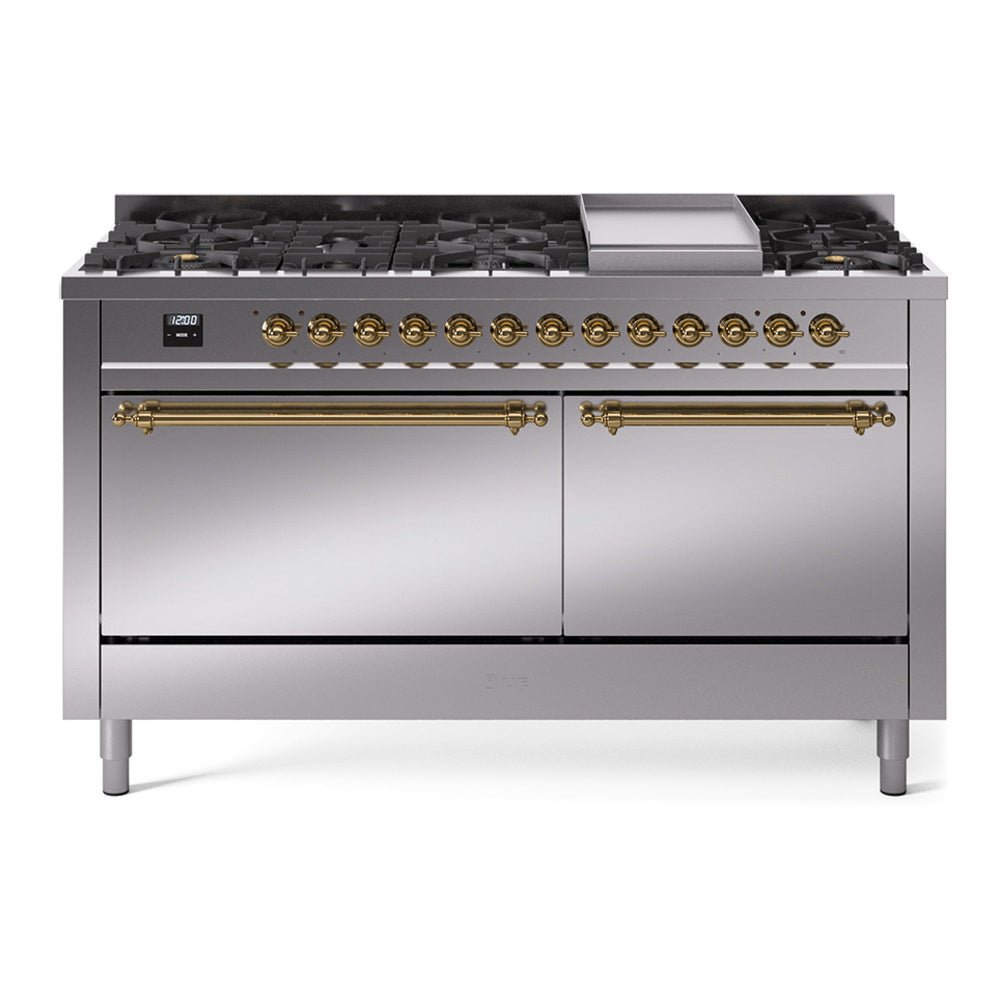 ILVE Nostalgie II 60" Dual Fuel Range with 9 Sealed Burners + Griddle Solid Door UP60FQNMP