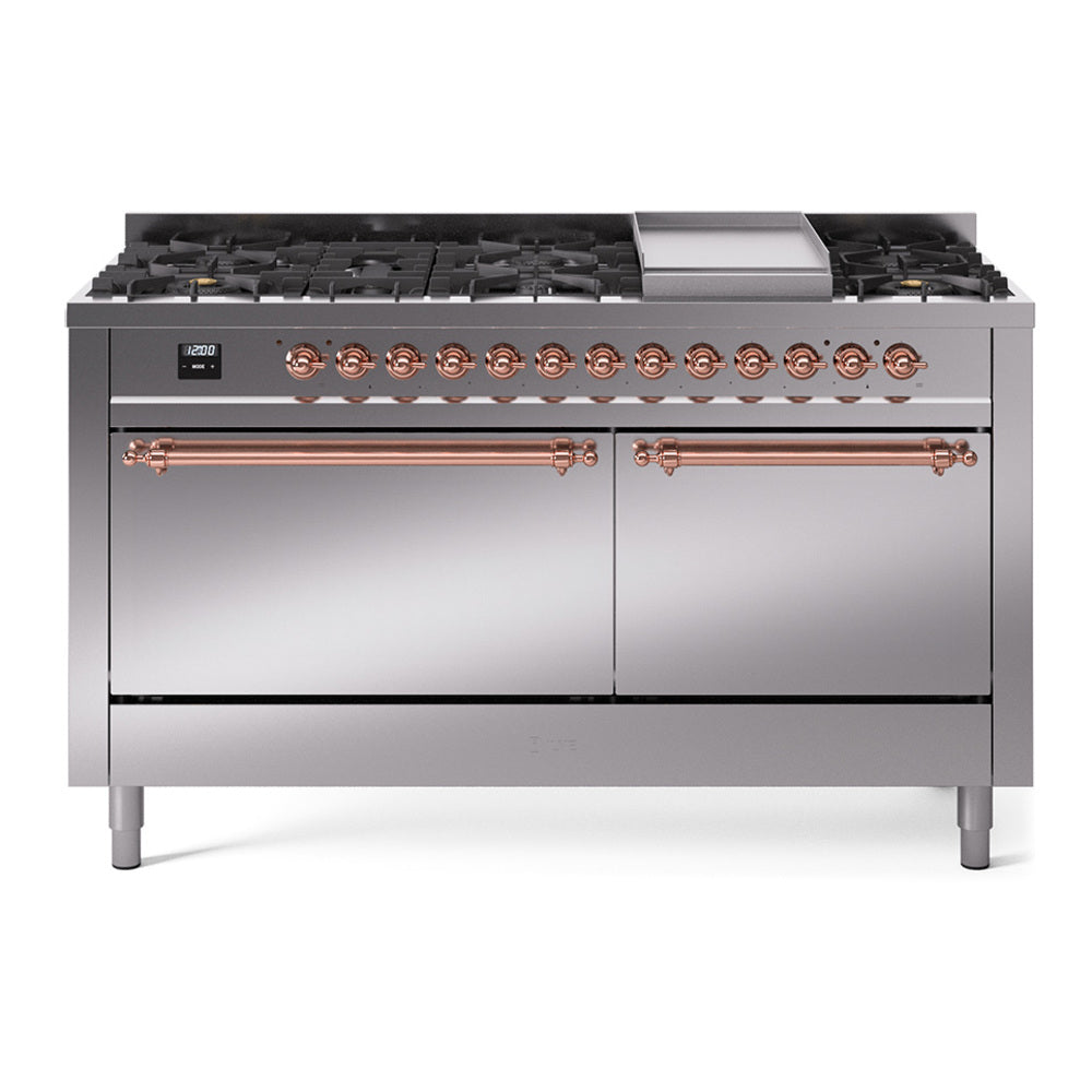 ILVE Nostalgie II 60" Dual Fuel Range with 9 Sealed Burners + Griddle Solid Door UP60FQNMP