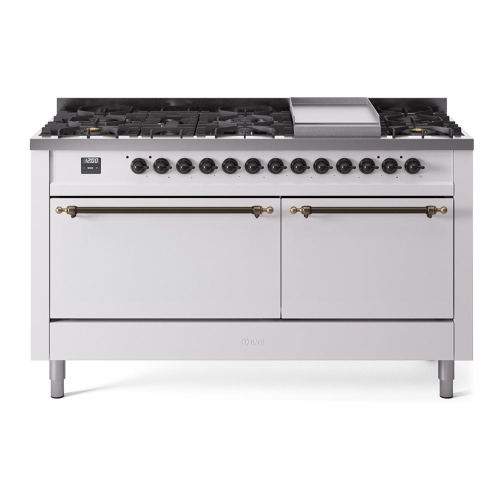 ILVE Nostalgie II 60" Dual Fuel Range with 9 Sealed Burners + Griddle Solid Door UP60FQNMP
