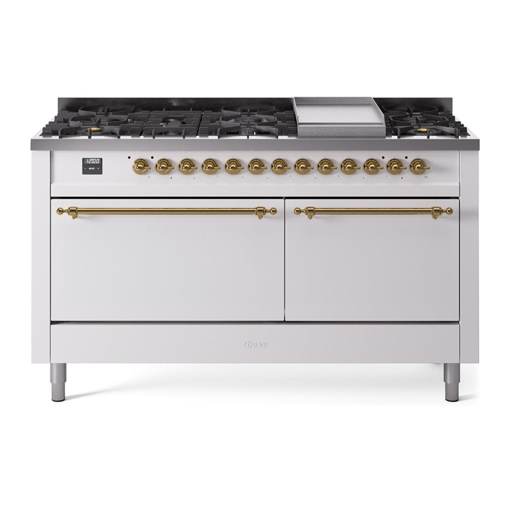 ILVE Nostalgie II 60" Dual Fuel Range with 9 Sealed Burners + Griddle Solid Door UP60FQNMP