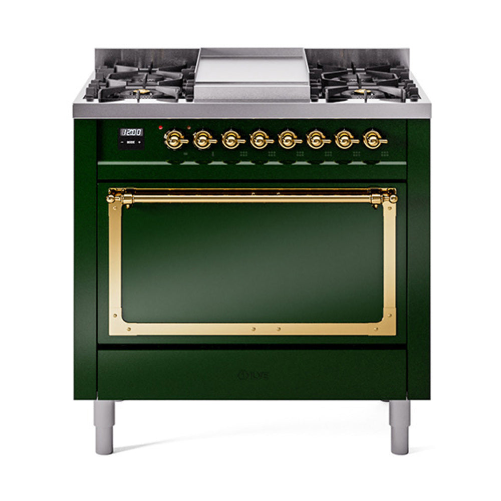 ILVE Nostalgie II Noblesse 36" Dual Fuel Range with Solid Door UN36FQNMP