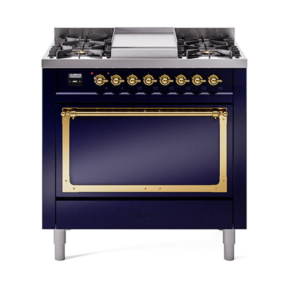 ILVE Nostalgie II Noblesse 36" Dual Fuel Range with Solid Door UN36FQNMP
