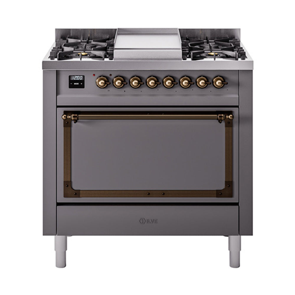 ILVE Nostalgie II Noblesse 36" Dual Fuel Range with Solid Door UN36FQNMP