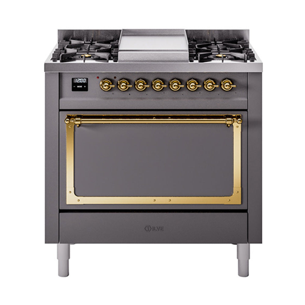ILVE Nostalgie II Noblesse 36" Dual Fuel Range with Solid Door UN36FQNMP