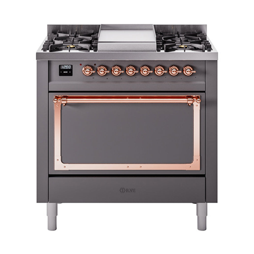 ILVE Nostalgie II Noblesse 36" Dual Fuel Range with Solid Door UN36FQNMP