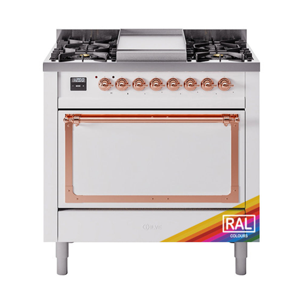 ILVE Nostalgie II Noblesse 36" Dual Fuel Range with Solid Door UN36FQNMP