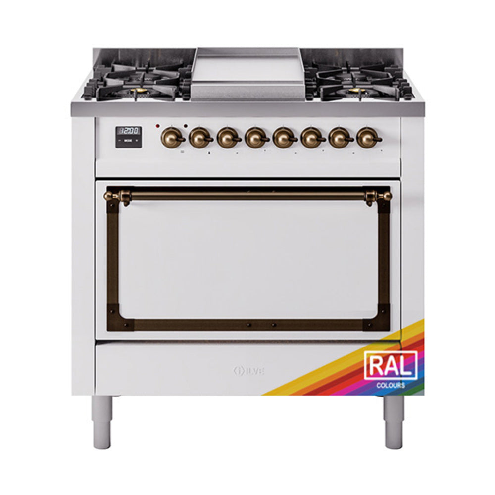 ILVE Nostalgie II Noblesse 36" Dual Fuel Range with Solid Door UN36FQNMP