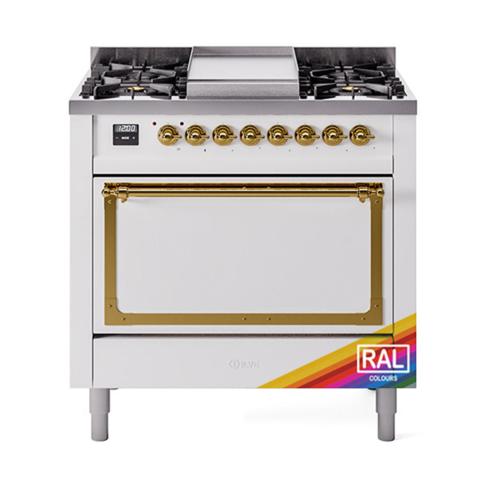 ILVE Nostalgie II Noblesse 36" Dual Fuel Range with Solid Door UN36FQNMP