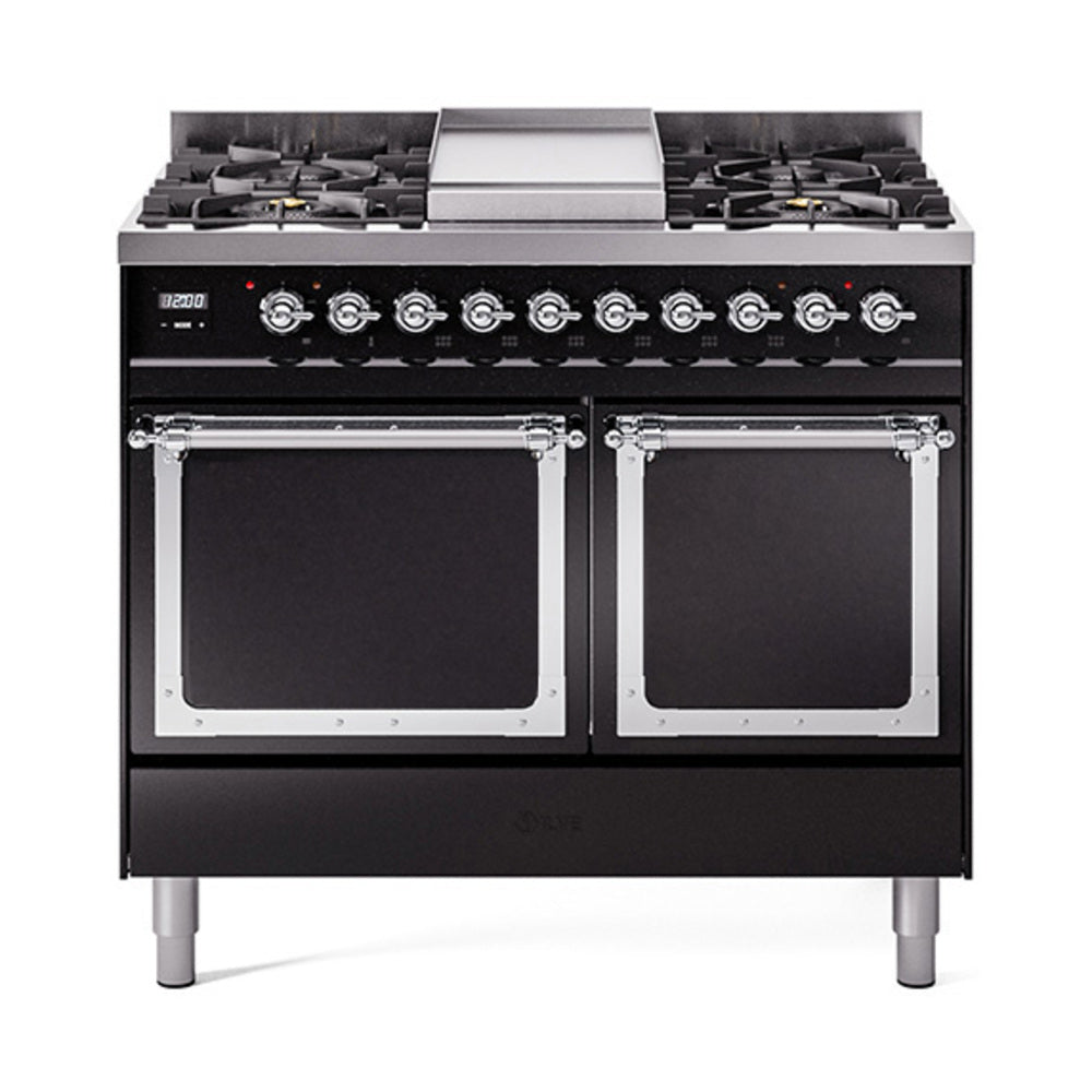 ILVE Nostalgie II Noblesse 40" Dual Fuel Freestanding Range 6 Sealed Burners + Griddle with Solid Door UND40FQNMP