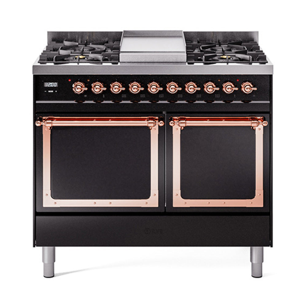ILVE Nostalgie II Noblesse 40" Dual Fuel Freestanding Range 6 Sealed Burners + Griddle with Solid Door UND40FQNMP