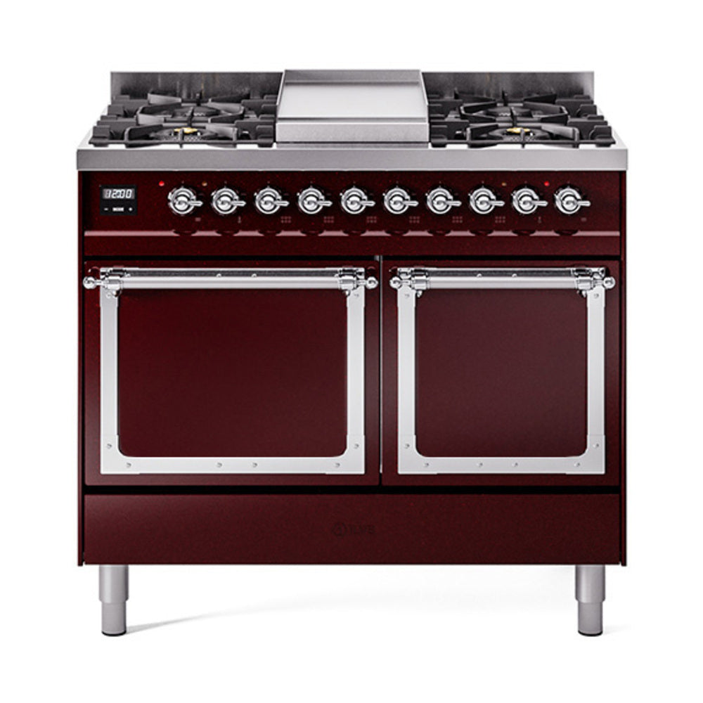 ILVE Nostalgie II Noblesse 40" Dual Fuel Freestanding Range 6 Sealed Burners + Griddle with Solid Door UND40FQNMP