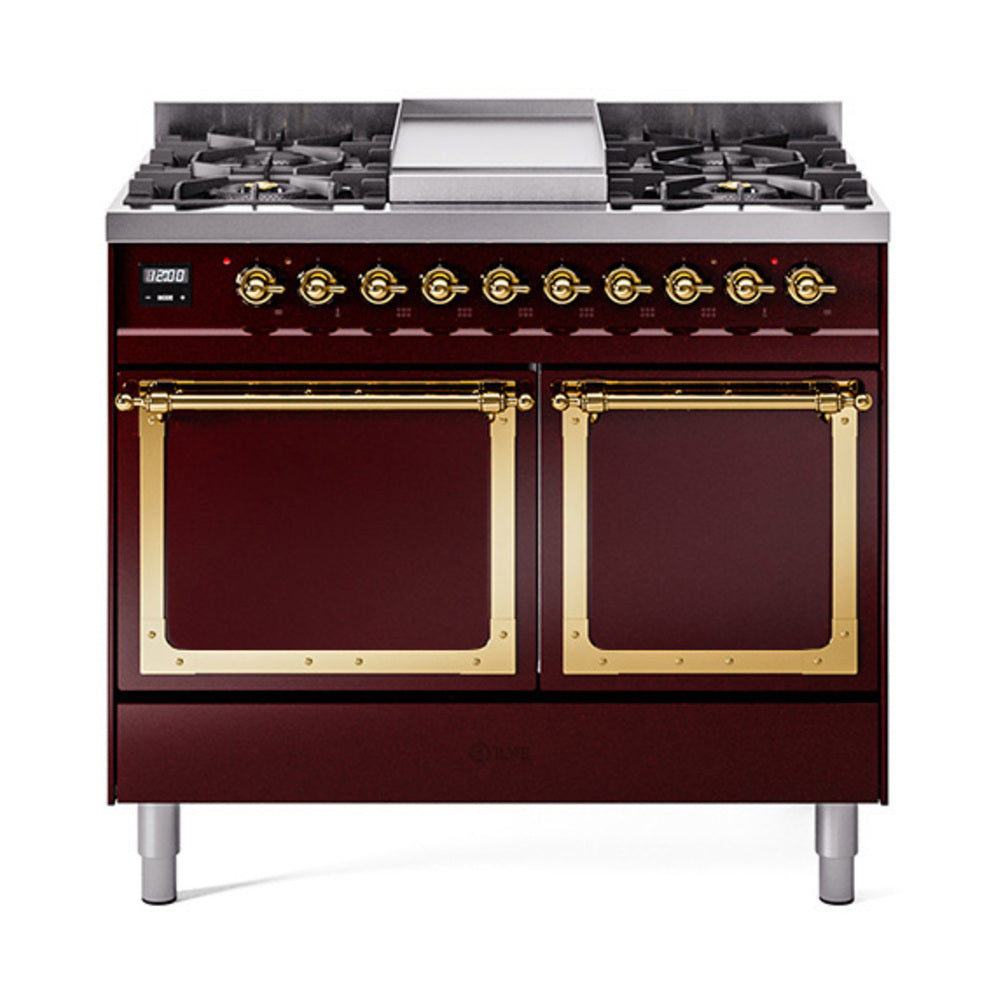 ILVE Nostalgie II Noblesse 40" Dual Fuel Freestanding Range 6 Sealed Burners + Griddle with Solid Door UND40FQNMP