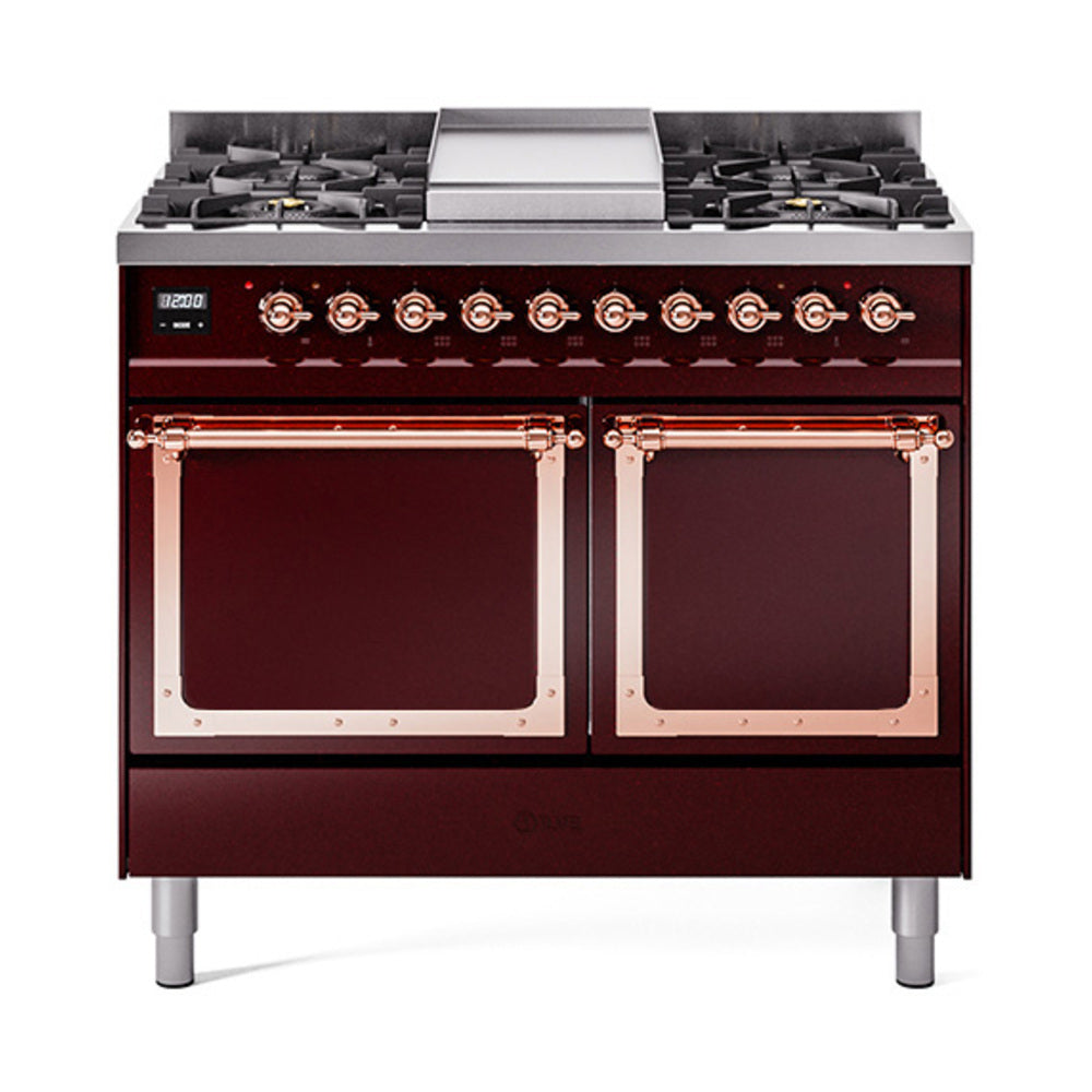 ILVE Nostalgie II Noblesse 40" Dual Fuel Freestanding Range 6 Sealed Burners + Griddle with Solid Door UND40FQNMP