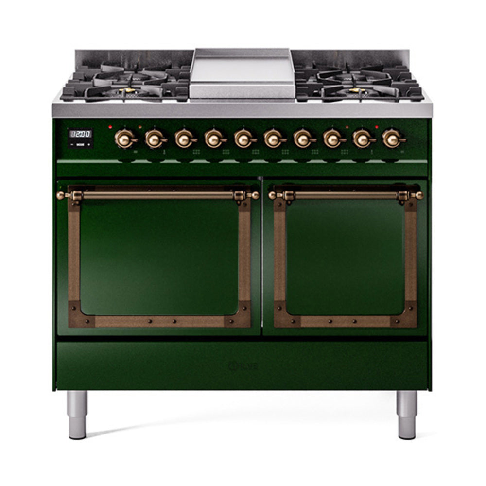 ILVE Nostalgie II Noblesse 40" Dual Fuel Freestanding Range 6 Sealed Burners + Griddle with Solid Door UND40FQNMP