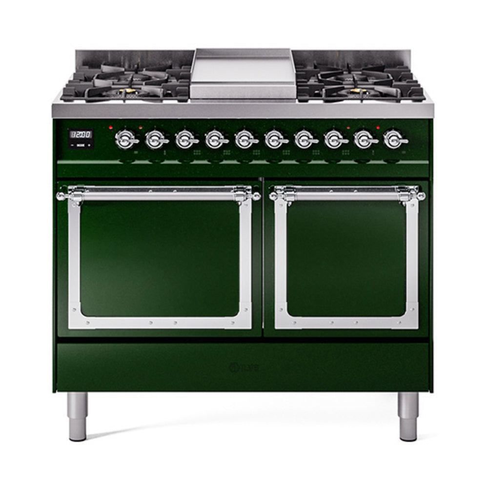 ILVE Nostalgie II Noblesse 40" Dual Fuel Freestanding Range 6 Sealed Burners + Griddle with Solid Door UND40FQNMP