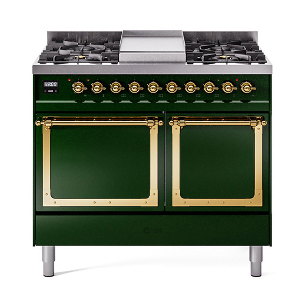 ILVE Nostalgie II Noblesse 40" Dual Fuel Freestanding Range 6 Sealed Burners + Griddle with Solid Door UND40FQNMP