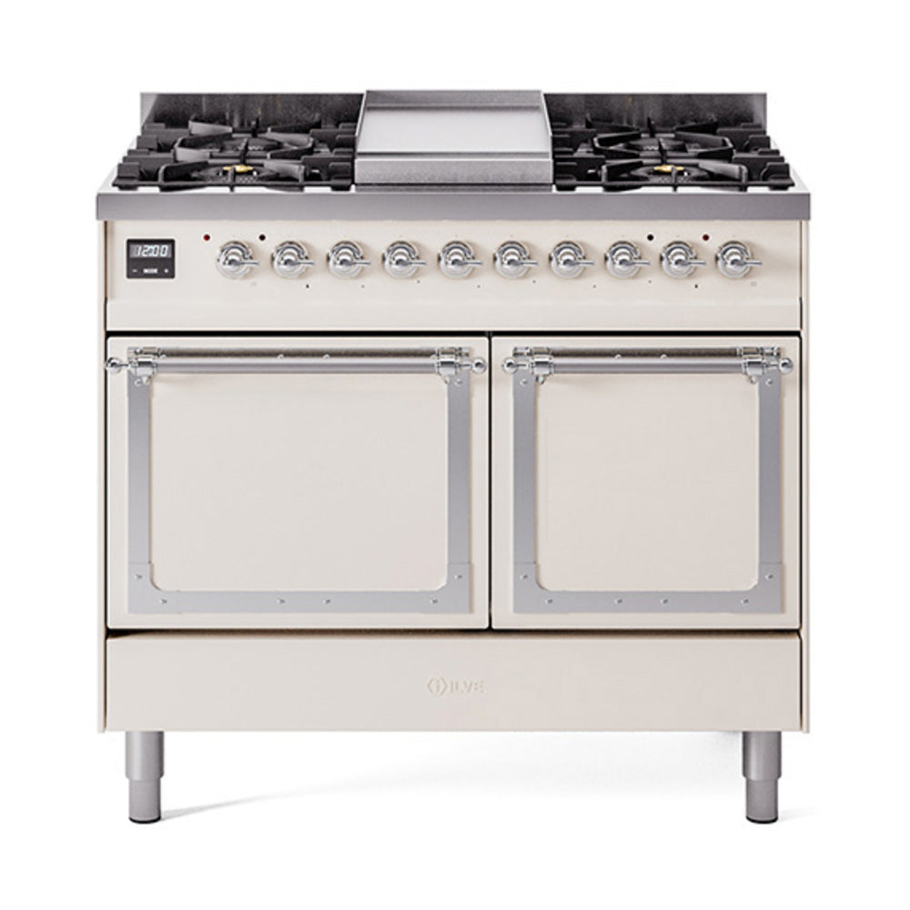 ILVE Nostalgie II Noblesse 40" Dual Fuel Freestanding Range 6 Sealed Burners + Griddle with Solid Door UND40FQNMP