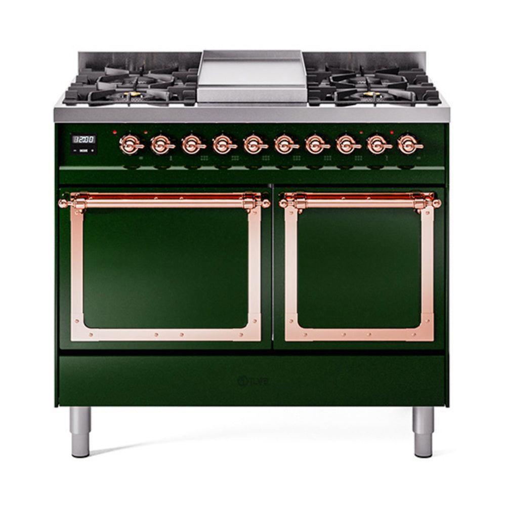 ILVE Nostalgie II Noblesse 40" Dual Fuel Freestanding Range 6 Sealed Burners + Griddle with Solid Door UND40FQNMP
