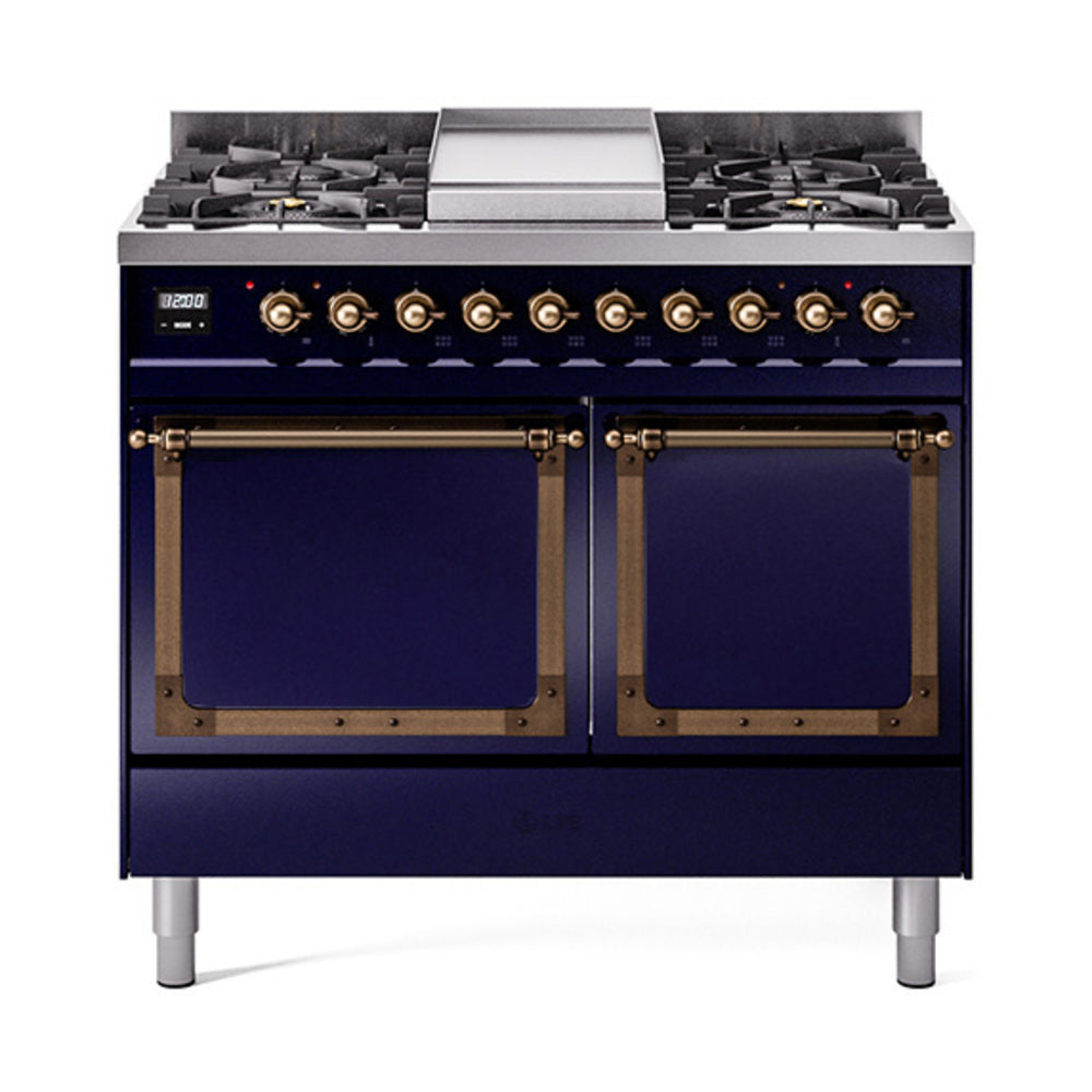 ILVE Nostalgie II Noblesse 40" Dual Fuel Freestanding Range 6 Sealed Burners + Griddle with Solid Door UND40FQNMP