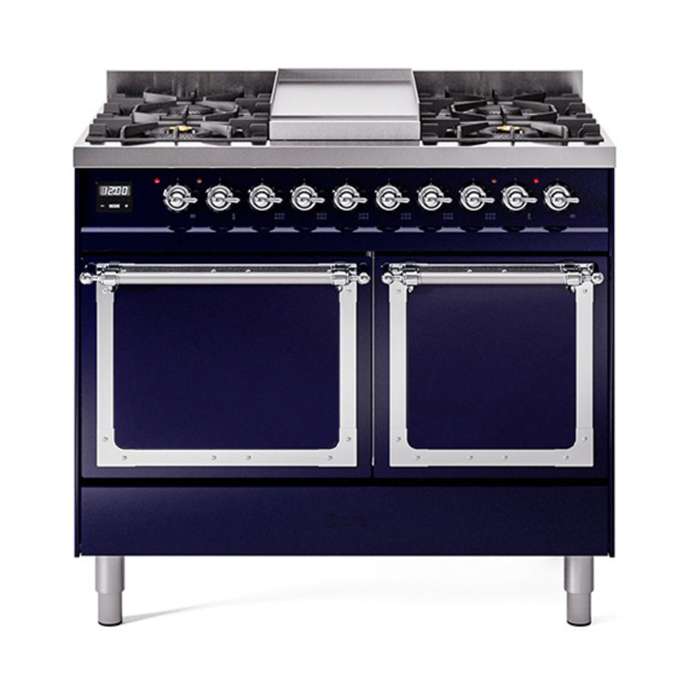 ILVE Nostalgie II Noblesse 40" Dual Fuel Freestanding Range 6 Sealed Burners + Griddle with Solid Door UND40FQNMP
