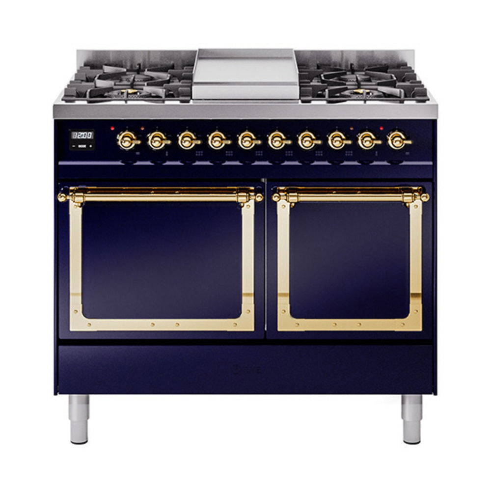 ILVE Nostalgie II Noblesse 40" Dual Fuel Freestanding Range 6 Sealed Burners + Griddle with Solid Door UND40FQNMP