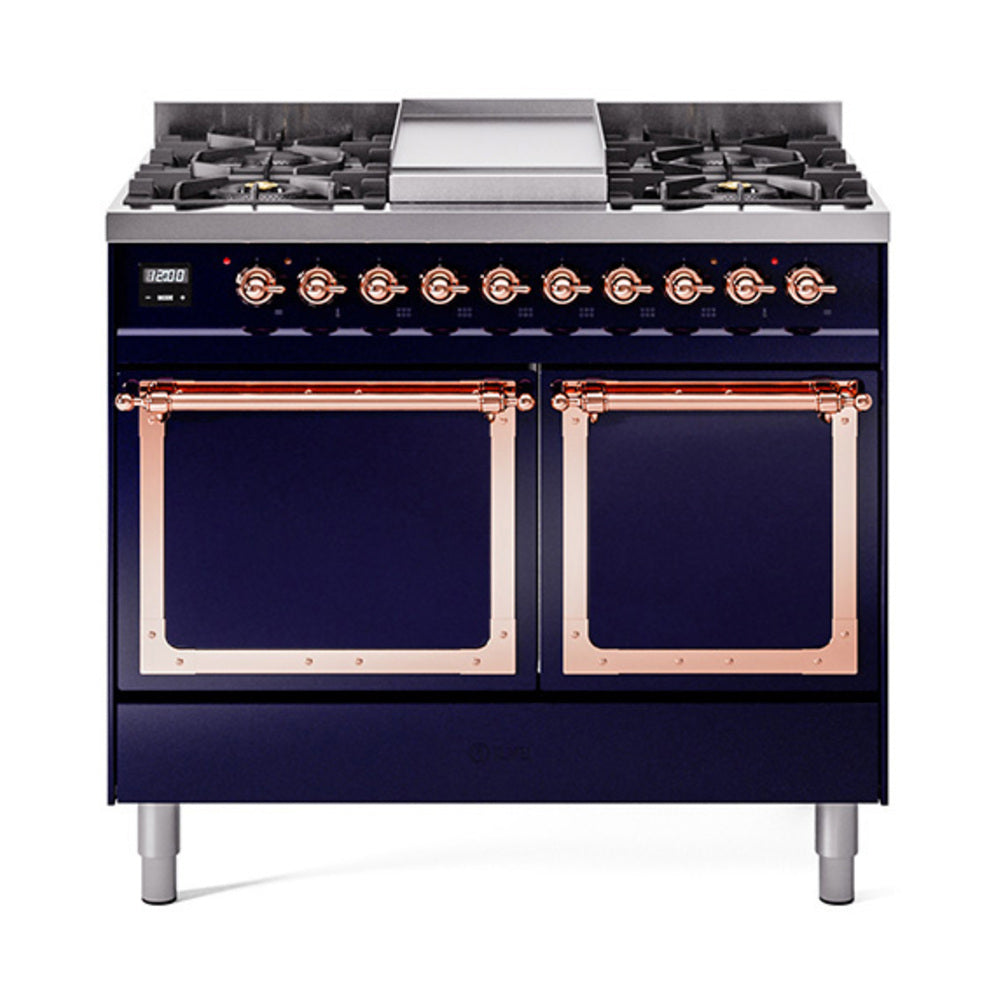 ILVE Nostalgie II Noblesse 40" Dual Fuel Freestanding Range 6 Sealed Burners + Griddle with Solid Door UND40FQNMP
